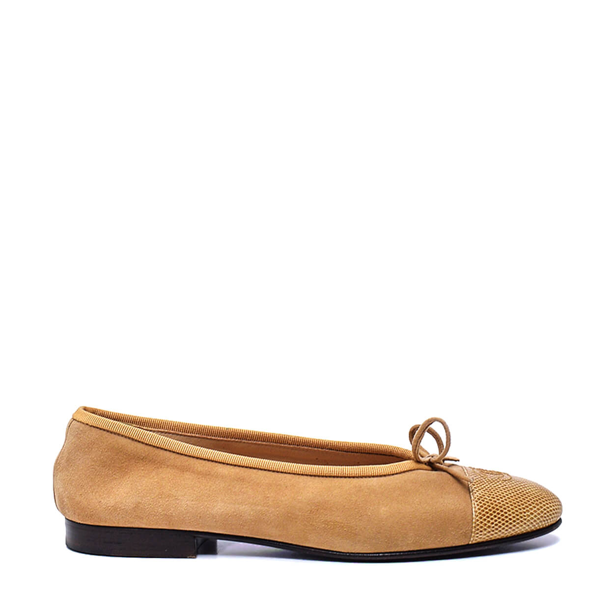 Chanel - Beige Suede & Exotic Ballerina CC Flat 37